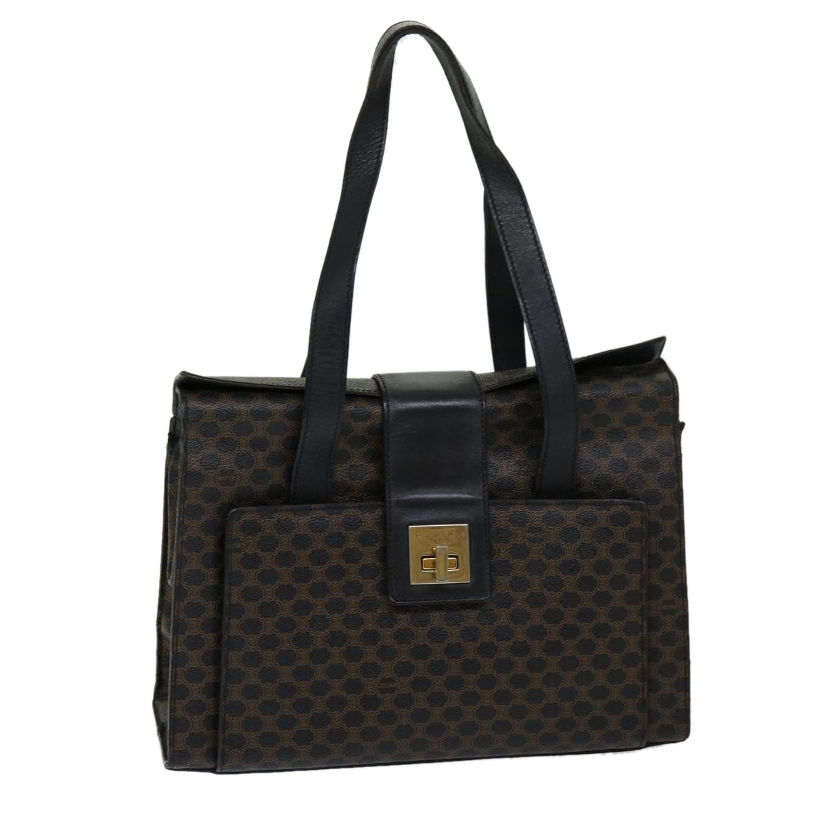 Celine Macadam Canvas Hand Bag Pvc Black